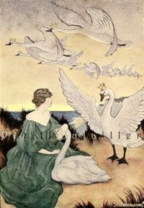 1921 Milo Winter faerie tale lithograph for Hans Andersen's "Wild Swans"