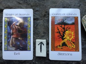 Draw May 22, 2016: Active Influence—Beli/Knight of Swords; Rune—Teiwaz; Hidden Influence—Sinmora/Queen of Wands